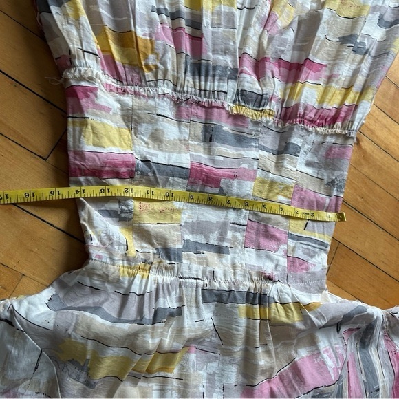 Moon River Sz M Colorful Pastel Puff Sleeves Poplin Open Back Maxi Dress - Picture 10 of 10